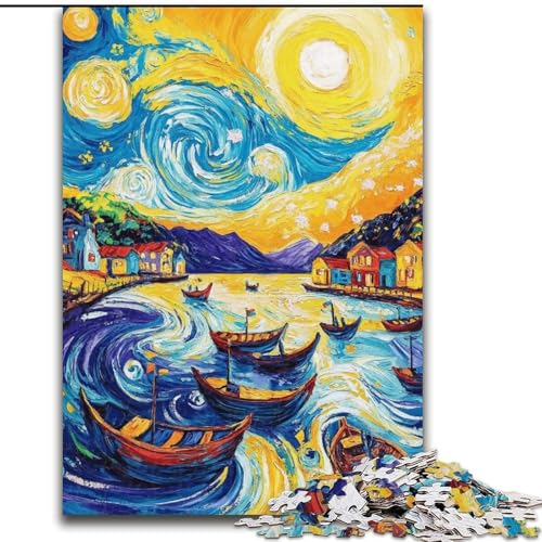 Puzzle 1000 Teile für Erwachsene, Van Gogh Nachthimmel, Holzpuzzle, DIY-Dekoration, Gehirn herausfordernde (Größe 50x75cm) von WGLINGX
