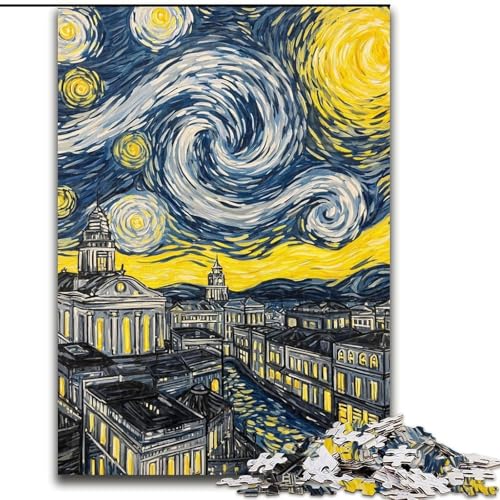 Puzzle 1000 Teile für Erwachsene, Van Gogh Nachthimmel, Puzzle, Weihnachten, Halloween, Muttertag, Neujahr, Ostergeschenk (Größe 26x38cm) von WGLINGX