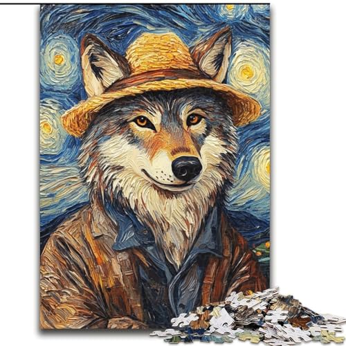 Puzzle 1000 Teile für Erwachsene, Van Gogh Wolf, Holzpuzzle, Teenager, Stressabbau, Cooles einzigartiges Geschenk für die Familie (Größe 26x38cm) von WGLINGX