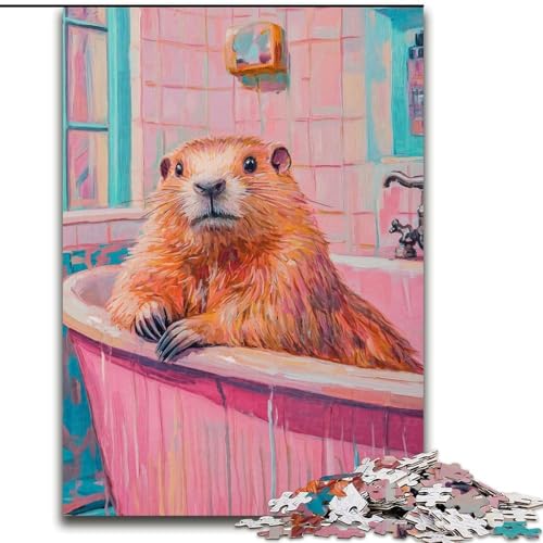 Puzzle 1000 Teile für Erwachsene, Wasserschwein im Badezimmer, Papppuzzle, DIY-Dekoration, anspruchsvolles (Größe 26x38cm) von WGLINGX