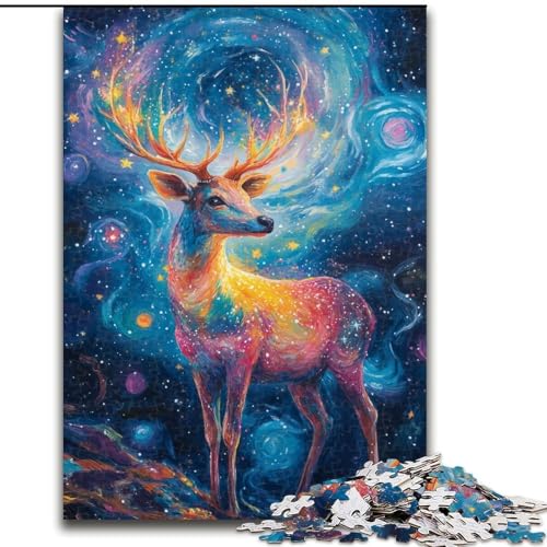Puzzle 1000 Teile für Erwachsene, Weltraumhirsch, Holzpuzzle, Familienaktivitätsspiel für Teenager, anspruchsvolles Denkspiel (Größe 50x75cm) von WGLINGX