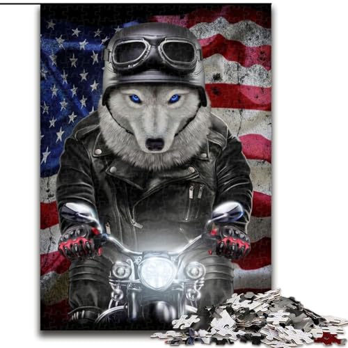 Puzzle 1000 Teile für Erwachsene, Wolf auf Motorrad, anspruchsvolle Puzzles für Familienspaß, perfekt für den Urlaub, interaktive Spieleabende, Größe 50x75cm von WGLINGX