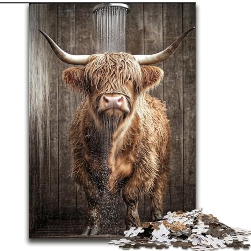Puzzle 1000 Teile für Erwachsene, Yak beim Baden, Puzzle 1000 Teile für Erwachsene, Spielzeug, Geschenk, pädagogisches, intellektuelles, entspannendes, lustiges Familienspiel (Größe 26x38cm) von WGLINGX