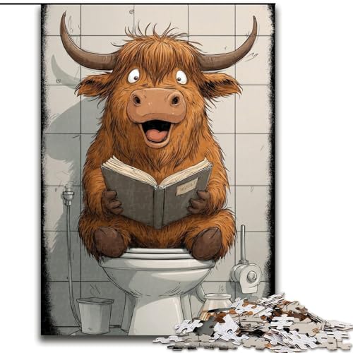 Puzzle 1000 Teile für Erwachsene, Yak im Badezimmer, Puzzle 1000 Teile für Erwachsene, ideales DIY-Dekor und Denksportgeschenk (Größe 26x38cm) von WGLINGX