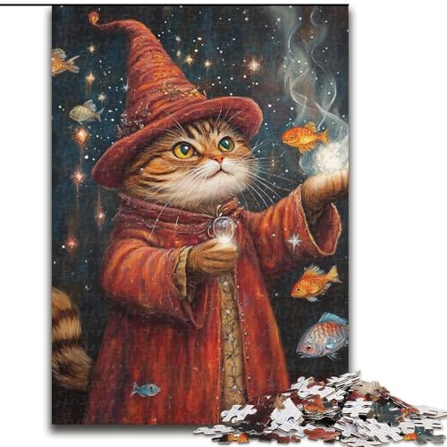 Puzzle 1000 Teile für Erwachsene, Zaubererkatze, Holzpuzzle, Familienaktivitätsspiel für Teenager, anspruchsvolles Denkspiel (Größe 50x75cm) von WGLINGX