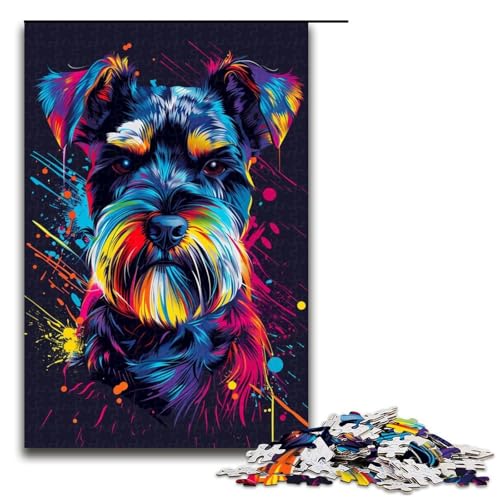 Puzzle 1000 Teile für Erwachsene, Zwergschnauzer, DJ Neon, Puzzle, Geschenk, Holzpuzzle, Lernspiel, Herausforderungsspielzeug (Größe 50 x 75 cm) von WGLINGX