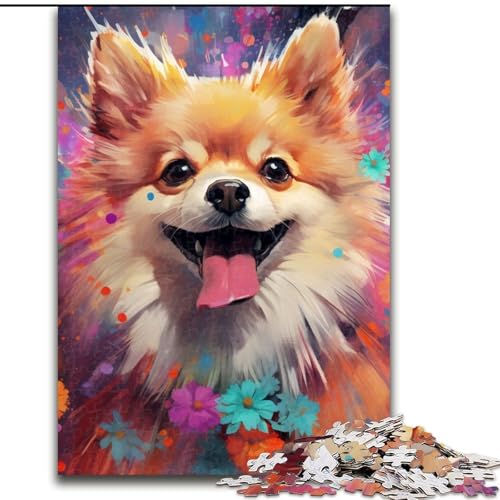 Puzzle 1000 Teile für Erwachsene, Zwergspitz, 1000-teiliges Puzzle, Lernspiele, schöne Dekoration (Größe 26x38cm) von WGLINGX