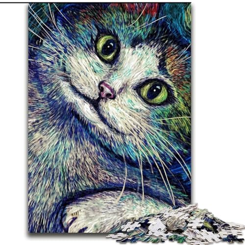 Puzzle 1000 Teile für Erwachsene, abstrakte Katze, Holzpuzzle, DIY-Dekoration, anspruchsvolles Denkspiel, (Größe 50x75cm) von WGLINGX