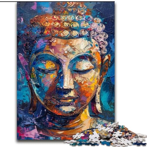 Puzzle 1000 Teile für Erwachsene, buntes Buddha-Graffiti, Holzpuzzle, Teenager, Stressabbau, Cooles einzigartiges Geschenk für die Familie (Größe 26x38cm) von WGLINGX