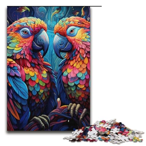 Puzzle 1000 Teile für Erwachsene, buntes Papageien-Puzzle, Kartonpuzzle, pädagogisches Spielzeug zum Stressabbau (Größe 38 x 26 cm) von WGLINGX