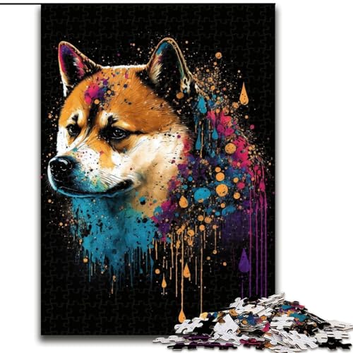 Puzzle 1000 Teile für Erwachsene, buntes Shiba Inu-Holzpuzzle, Teenager, Stressabbau, Cooles einzigartiges Geschenk für die Familie (Größe 26x38cm) von WGLINGX