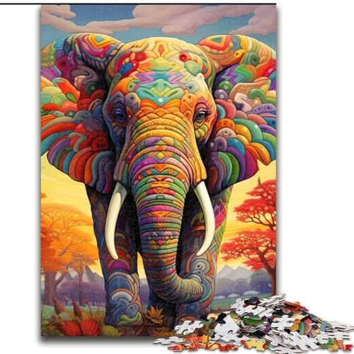 Puzzle 1000 Teile für Erwachsene, farbenfroher Kunst-Elefant, 1000-teiliges Puzzle für Teenager, Familien-Lernspiele, Heimdekoration, Geschenk (Größe 26x38cm) von WGLINGX