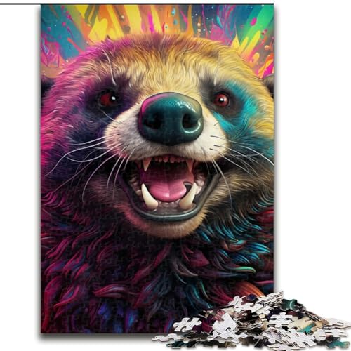Puzzle 1000 Teile für Erwachsene, farbenfrohes Kunst-Honigdachs-Holzpuzzle, ideal für Familienspaß Feiertage, Geburtstage (Größe 50x75cm) von WGLINGX