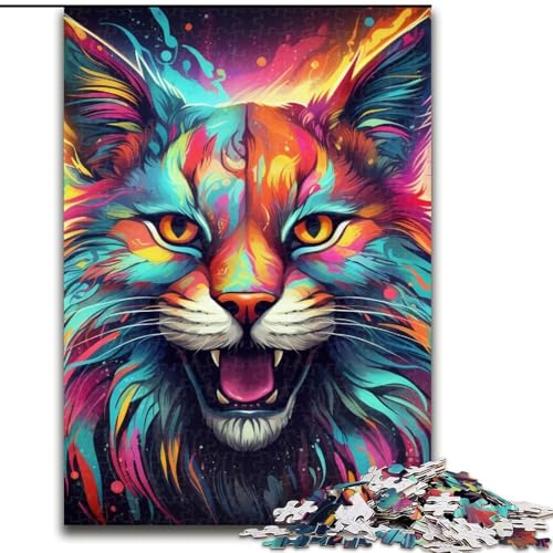 Puzzle 1000 Teile für Erwachsene, farbenfrohes Kunst-Luchs-Holzpuzzle, ideal für Familienspaß Feiertage, Geburtstage (Größe 50x75cm) von WGLINGX