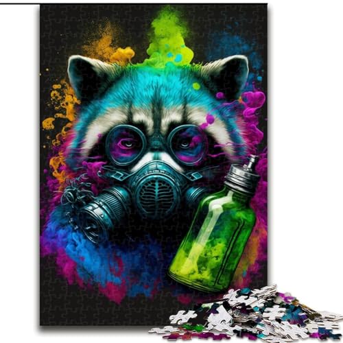 Puzzle 1000 Teile für Erwachsene, farbenfrohes Kunst-Waschbär-Holzpuzzle, Teenager, Stressabbau, Cooles einzigartiges Geschenk für die Familie (Größe 26x38cm) von WGLINGX