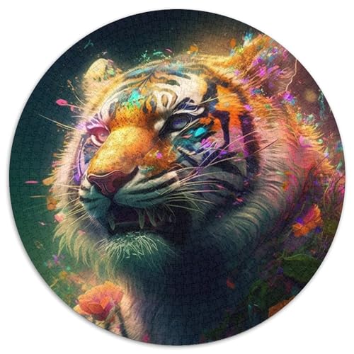 Puzzle 1000 Teile für Erwachsene, farbenfrohes Tiger-Kunst-Puzzle, runde Puzzles 1000 Teile für Erwachsene, anspruchsvolles Denkspiel – entspannendes Spielzeug für Teenager, 1000 Teile (67,5x67,5cm) von WGLINGX