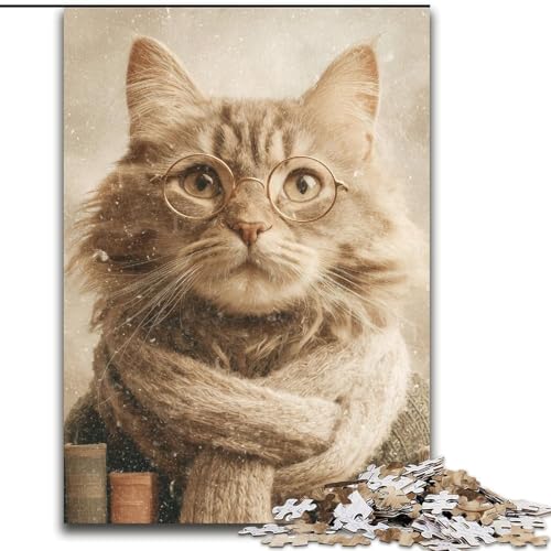 Puzzle 1000 Teile für Erwachsene, fröhliche Katze, Holzpuzzle für Geburtstage, Feiertage und besondere Anlässe (Größe 50x75cm) von WGLINGX