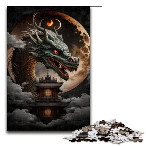 Puzzle 1000 Teile für Erwachsene, geheimnisvoller Drache, Holzpuzzle, pädagogisches Spielzeug zum Stressabbau (Größe 50 x 75 cm) von WGLINGX