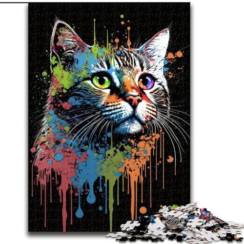 Puzzle 1000 Teile für Erwachsene, getigerte Katze, Bunte Holzpuzzles, Teenager, Stressabbau, Cooles einzigartiges Geschenk für die Familie (Größe 26x38cm) von WGLINGX