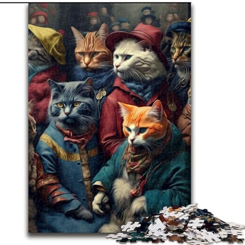 Puzzle 1000 Teile für Erwachsene, lustige Katzenbande, Holzpuzzle, interaktives Familienspiel, Denksportaufgabe, Geschenk, Lernspielzeug (Größe 26x38cm) von WGLINGX