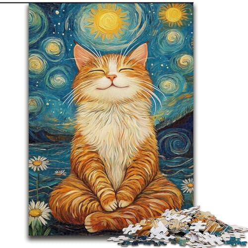 Puzzle 1000 Teile für Erwachsene, meditierende Katze, Holzpuzzle, DIY-Dekoration, anspruchsvolles Denkspiel, (Größe 50x75cm) von WGLINGX