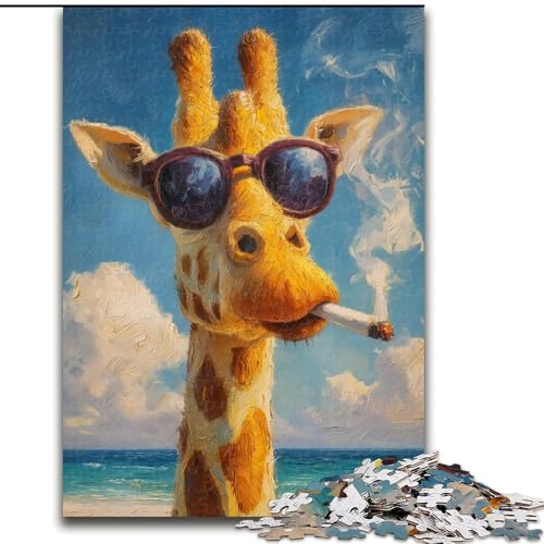 Puzzle 1000 Teile für Erwachsene, rauchende Giraffe, Papppuzzle, Familienaktivitätsspiel für Teenager, anspruchsvolles Denkspiel (Größe 26x38cm) von WGLINGX
