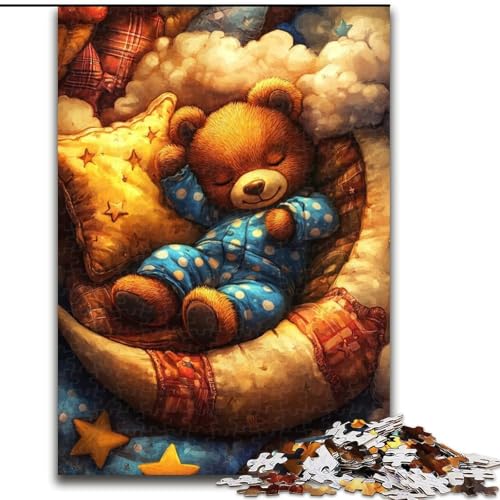 Puzzle 1000 Teile für Erwachsene, schlafender Teddybär, Puzzle für Erwachsene, 1000 Teile, Lernspiele, schöne Dekoration (Größe 26x38cm) von WGLINGX