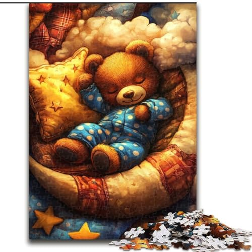 Puzzle 1000 Teile für Erwachsene, schlafender Teddybär, Puzzle für Erwachsene, 1000 Teile, interaktives Familienspiel, Denksportaufgabe als Geschenk, Lernspielzeug (Größe 50x75cm) von WGLINGX