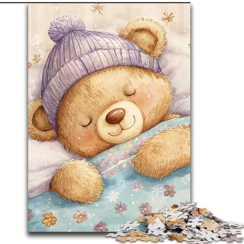 Puzzle 1000 Teile für Erwachsene, schlafender Teddybär, unmögliches Puzzle für Erwachsene, Weihnachten, Halloween, Muttertag, Neujahr, Ostergeschenk (Größe 50x75cm) von WGLINGX