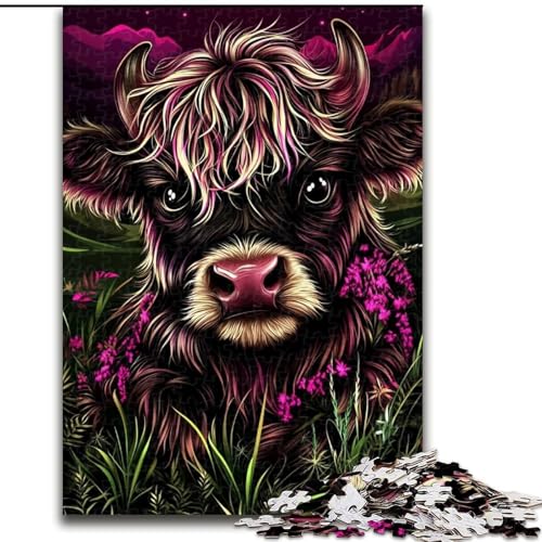 Puzzle 1000 Teile für Erwachsene, süße Hochlandkuh, unmögliches Puzzle für Erwachsene, Weihnachten, Halloween, Muttertag, Neujahr, Ostergeschenk (Größe 50x75cm) von WGLINGX