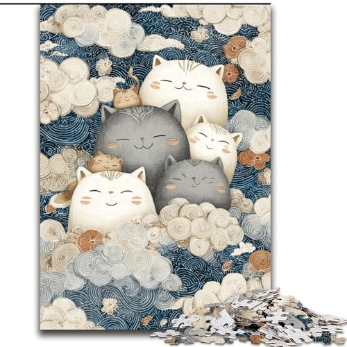 Puzzle 1000 Teile für Erwachsene, süße Katze, unmögliches Puzzle für Erwachsene, Weihnachten, Halloween, Muttertag, Neujahr, Ostergeschenk (Größe 26x38cm) von WGLINGX