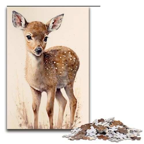 Puzzle 1000 Teile für Erwachsene, süßes Hirsch-Rehkitz-Malen, Lernspiel, Herausforderungsspielzeug, Weihnachts- und Geburtstagsgeschenk (Größe 50 x 75 cm) von WGLINGX