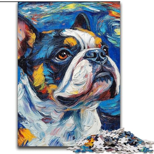 Puzzle 1000 Teile für Erwachsene,Bulldoggen-Nachthimmel,schwierige Puzzles für Erwachsene,interaktives Familienspiel,Heimdekoration zum Selbermachen,herausforderndes Denkspiel als Geschenk (26x38cm) von WGLINGX