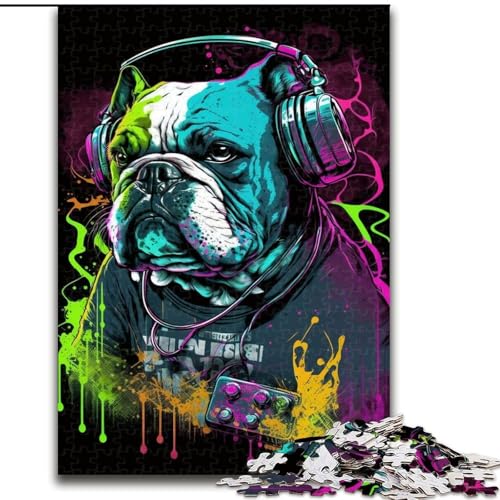 Puzzle 1000 Teile für Erwachsene,Kopfhörer-Bulldogge,schwierige Puzzles für Erwachsene,interaktives Familienspiel,Heimdekoration zum Selbermachen,herausforderndes Denkspiel als Geschenk (26x38cm) von WGLINGX