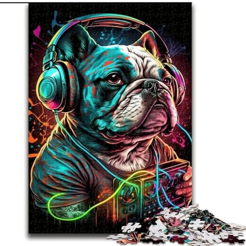 Puzzle 1000 Teile für Erwachsene,Kopfhörer-Bulldogge,schwierige Puzzles für Erwachsene,interaktives Familienspiel,Heimdekoration zum Selbermachen,herausforderndes Denkspiel als Geschenk (26x38cm) von WGLINGX