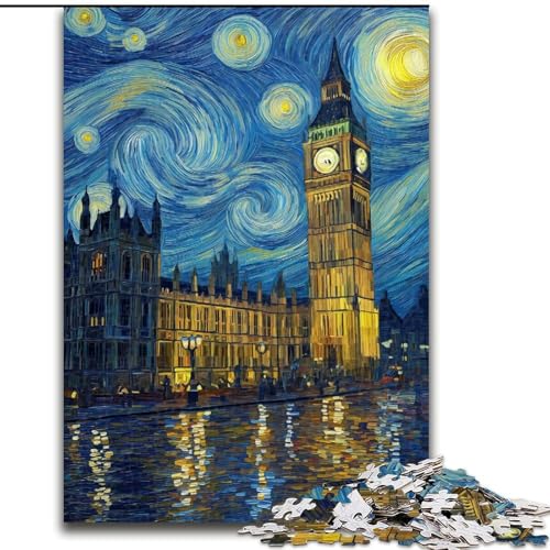 Puzzle 1000 Teile für Erwachsene,London unter dem Nachthimmel,Puzzle 1000 Teile für Erwachsene,Spielzeug,Geschenk,pädagogisch wertvoll,intellektuell,entspannend,lustiges Familienspiel (Größe 50x75cm) von WGLINGX