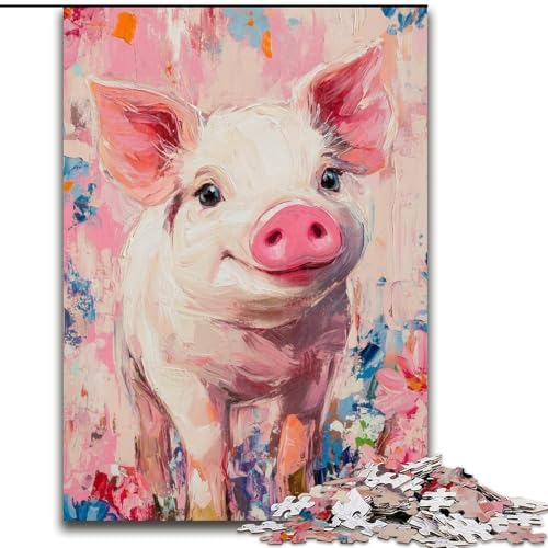 Puzzle 1000 Teile für Erwachsene,Ölgemälde mit Schweinchen,Puzzle für Erwachsene,1000 Teile,Spielzeug,Geschenk,pädagogisches,intellektuelles,entspannendes,lustiges Familienspiel (Größe 26x38cm) von WGLINGX