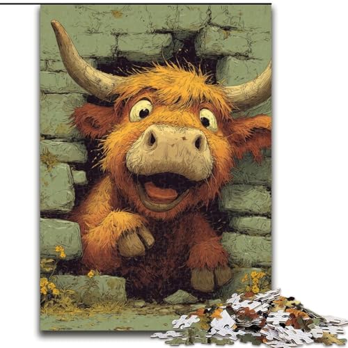 Puzzle 1000 Teile für Erwachsene „Happy Highlands Cow“ Puzzle für Erwachsene, 1000 Teile, Spielzeug, Geschenk, pädagogisches, intellektuelles, entspannendes Familienspiel (Größe 26x38cm) von WGLINGX