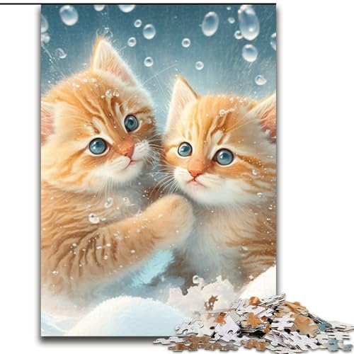 Puzzle 1000 Teile für Erwachsene „Kätzchen im Schnee“, Denkspiel für Teenager, Familienspieleabend (Größe 26x38cm) von WGLINGX