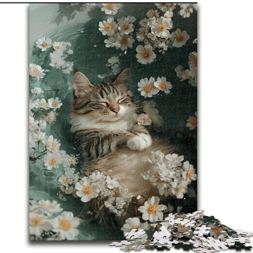 Puzzle 1000 Teile für Erwachsene „Katze im Pool“, Puzzle für Weihnachten, Halloween, Muttertag, Neujahr, Ostern, Geschenk (Größe 50x75cm) von WGLINGX