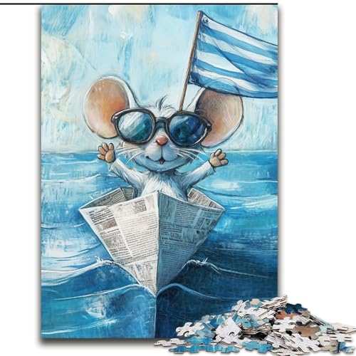 Puzzle 1000 Teile für Erwachsene „Maus auf einem Boot“ Holzpuzzle für Geburtstage, Feiertage und besondere Anlässe (Größe 50x75cm) von WGLINGX