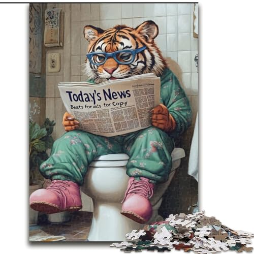 Puzzle 1000 Teile für Erwachsene „Tiger Go Toilet“, Holzpuzzle für Erwachsene, perfekt für Teenager und Familienspaß, Geburtstag (Größe 38x26cm) von WGLINGX