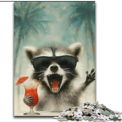 Puzzle 1000 Teile für Erwachsene „Waschbär im Urlaub“, interaktives Familienspiel, geeignet für Kinder ab 14 Jahren (Größe 26x38cm) von WGLINGX