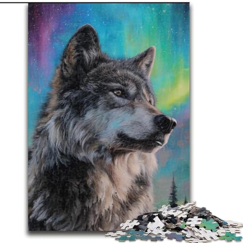 Puzzle 1000 Teile für Erwachsene „Wolf Under The Aurora“, 1000-teiliges Puzzle, ideal für Büro, Schlafzimmer, Wohnzimmerdekoration (Größe 26x38cm) von WGLINGX