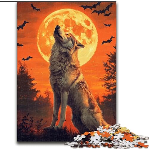 Puzzle 1000 Teile für Erwachsene „Wolf unter dem Mond“, Puzzle für Weihnachten, Halloween, Muttertag, Neujahr, Ostern, Geschenk (Größe 26x38cm) von WGLINGX
