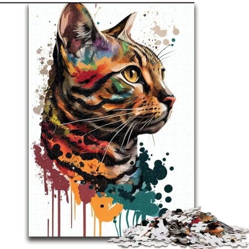 Puzzle 1000 Teile für Erwachsene Bengalkatze Pop-Art Tierpuzzle Interaktives Familienspiel, Denksportgeschenk, Lernspielzeug Größe 50X75CM von WGLINGX