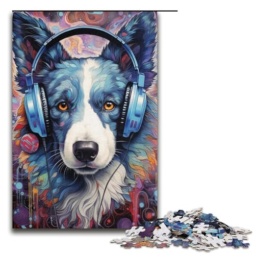 Puzzle 1000 Teile für Erwachsene Border Collie Kopfhörer Puzzle für Teenager ab 14 Jahren 38x26cm von WGLINGX