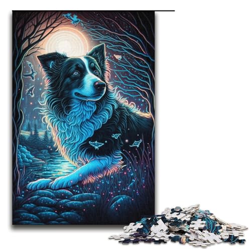 Puzzle 1000 Teile für Erwachsene Border Collie Puzzle für Erwachsene Kartonpuzzle Lernspiele 38x26cm von WGLINGX