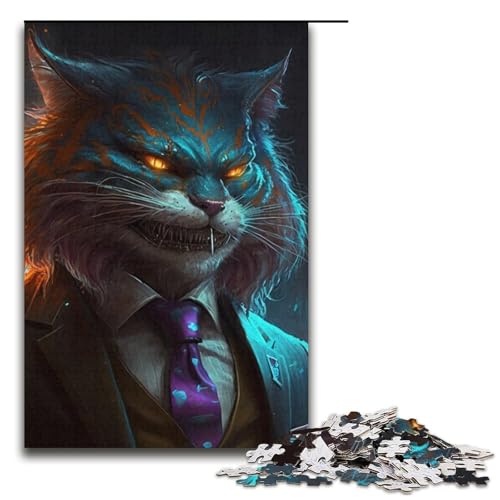 Puzzle 1000 Teile für Erwachsene Boss Cat Puzzle Stressabbau-Spielzeug Stressabbau Schwierige Herausforderung 14,96 x 10,24 Zoll von WGLINGX