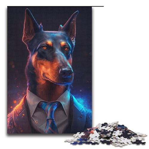 Puzzle 1000 Teile für Erwachsene Boss Dobermann Puzzle Stressabbau-Spielzeug Stressabbau Schwierige Herausforderung 14,96x10,24 Zoll von WGLINGX